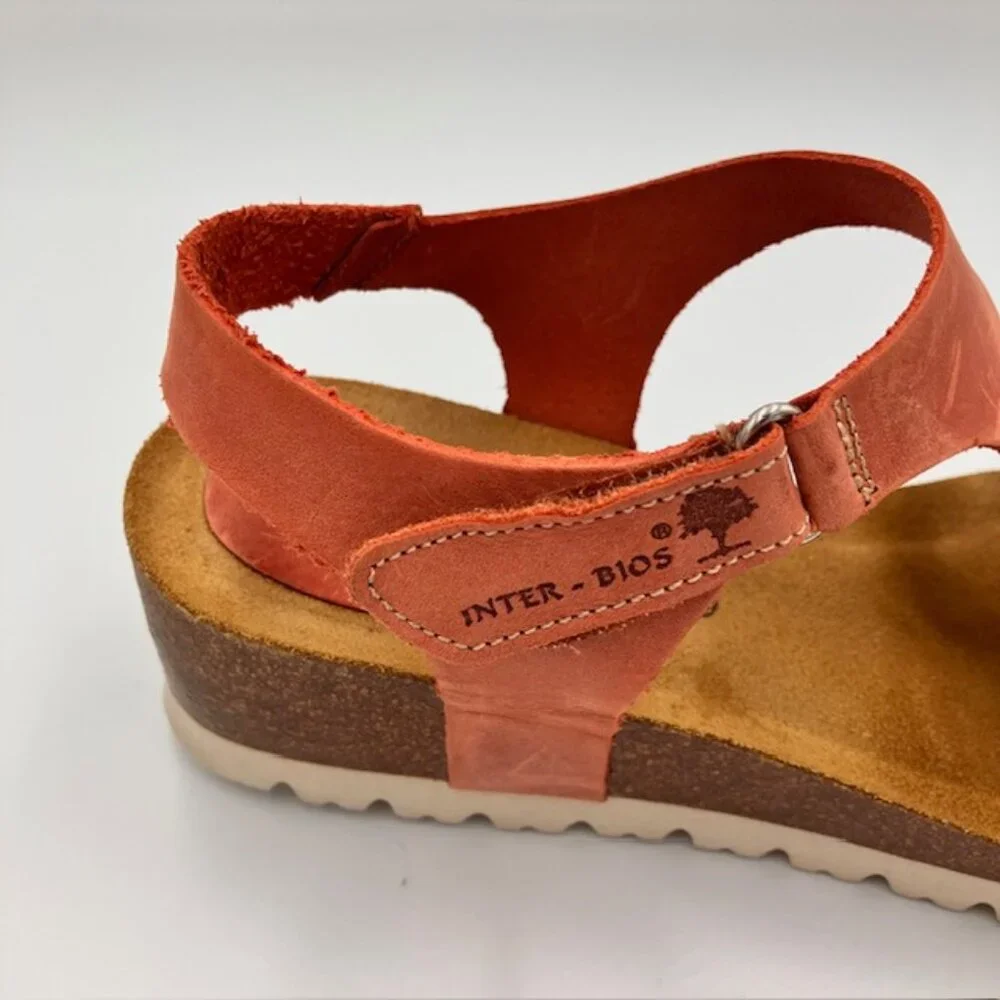 Inter Bios leather sandals rust cork wedge women's size 8.50 - Picture 5 of 6
